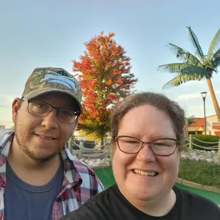 Enjoying the fall leaves on the golf course.