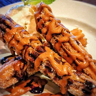 Churros covered in authentic, imported from Argentina, Dulce de Leche.