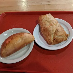 Potato mushroom (left) and Chicken curry(right) Piroshky