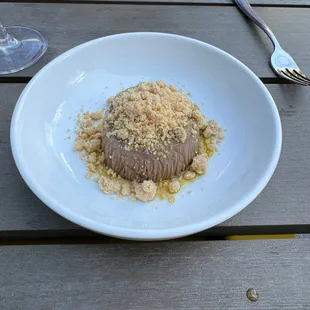 Chocolate budino with peanut butter crumble