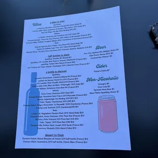 Beverage menu