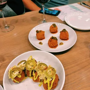 Hush puppies and mac and cheese croquettes