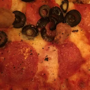 black olives and pepperoni