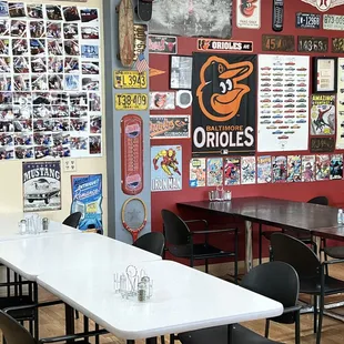 tables and chairs in a restaurant