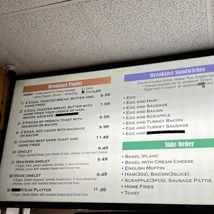 a menu on the wall