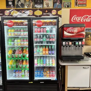 a display of sodas and soft drinks