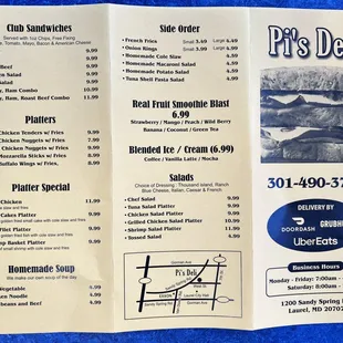 the menu for pi's deli