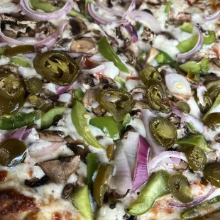 Just veggies, crust is perfect but needed more sauce