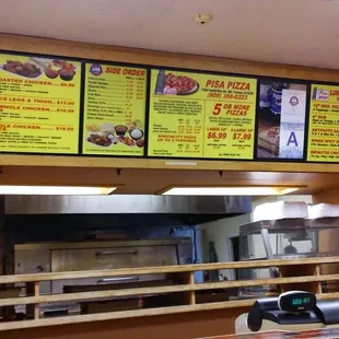 menus on the wall of the restaurant