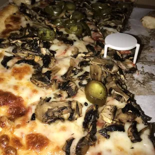 X-large, double mushrooms, jalapeños on half only please  DELICIOUS