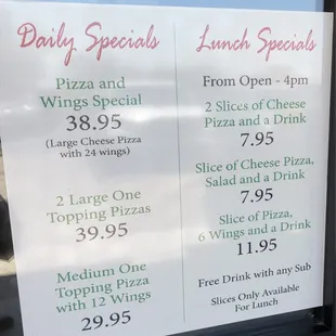 Lunch specials and daily specials