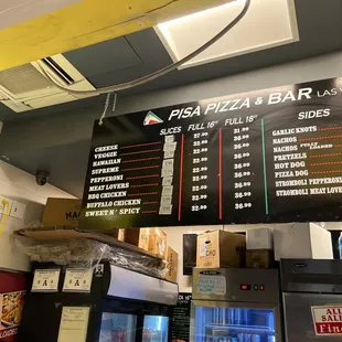 menus and prices on the wall