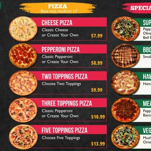menu, pizza