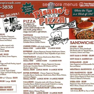 Pisano's Pizza Menu