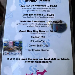 Amazing doggie menu