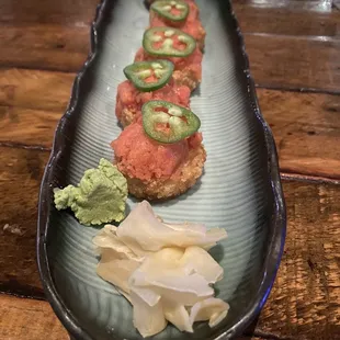 Fried rice appetizer with spicy tuna