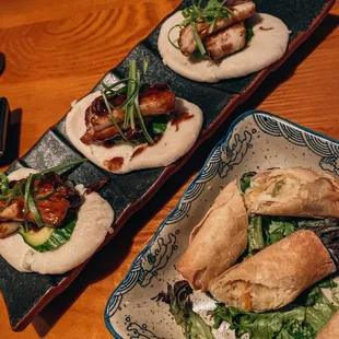 Pork Belly Buns and Vegetable Spring Rolls