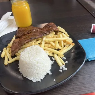 Steak, White Rice, &amp; French Fries