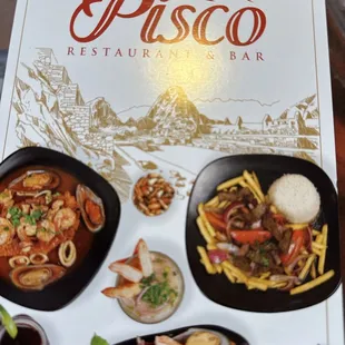 a menu with a variety of food items