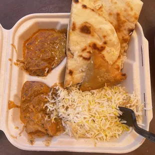 Butter chicken, "samosa" and naan
