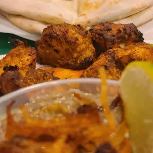 Chicken kebab and garlic naan