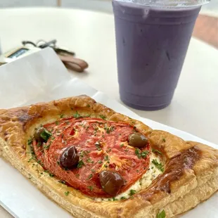 Tomato Galette &amp; seasonal Taro Tea drink