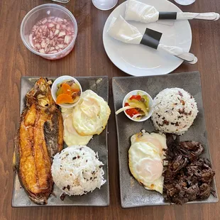 Bangsilog and Tapsilog plus vinegar dipping sauce