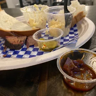 Brisket, mac n cheese and potato salad