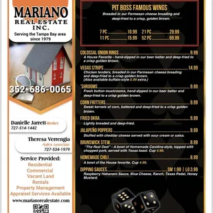 ows the menu for the restaurant