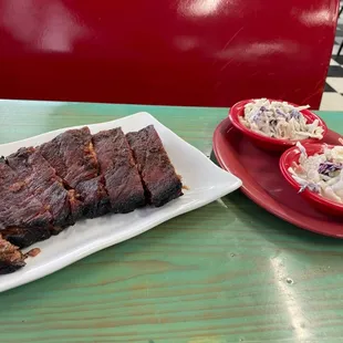 Ribs and coleslaw.