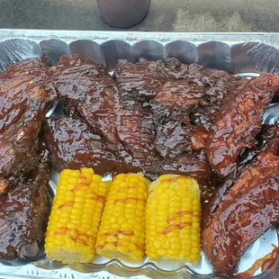 Ribs, smoked corn, chicken