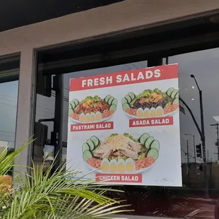 a menu for fresh salads