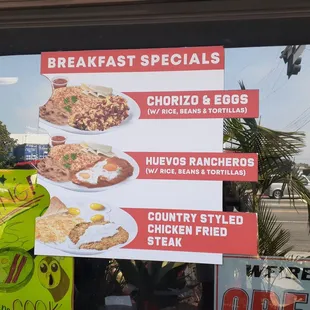a menu for breakfast specials