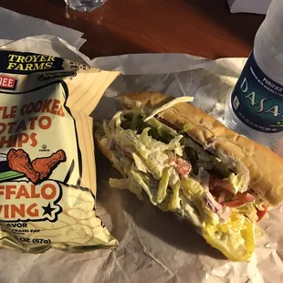 a bag of potato chips and a sandwich