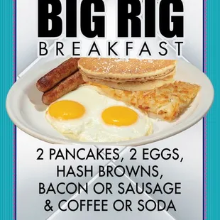 Come in to Pit Stop Diner to enjoy our Big Rig Breakfast Special