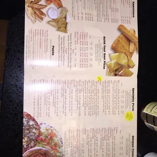 the menu for the restaurant