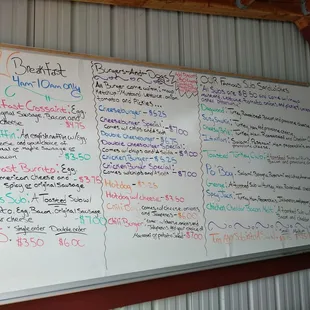 a menu on a white board