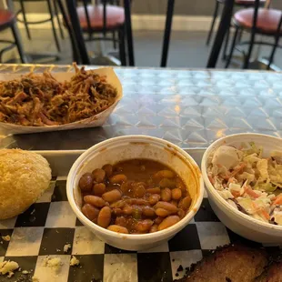 Pork, beans, cornbread, slaw