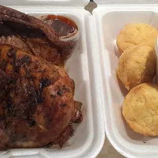 Chicken meal includes 2 sides and cornbread.