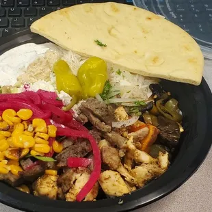 Half and half on the protein. Chicken and Gyro