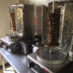 Chicken shawarma and beef shawarma in the making!