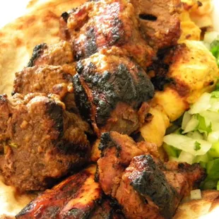 beef, chicken, lamb kabobs