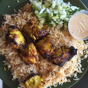 Lunch Special: Chicken Kabob w/ Rice. $6.99