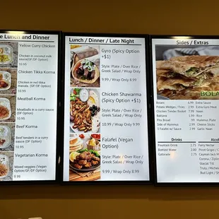 a menu on the wall
