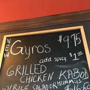 a menu on a blackboard