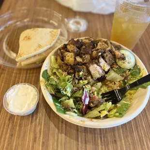 Greek Salad w/Chicken Shawerma Jasmine black tea