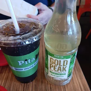 Fountain drink and Gold Peak iced green tea