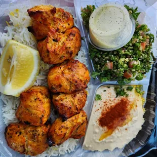 Chicken Kabob Plate with Tabbouleh instead of Cucumber Salad
