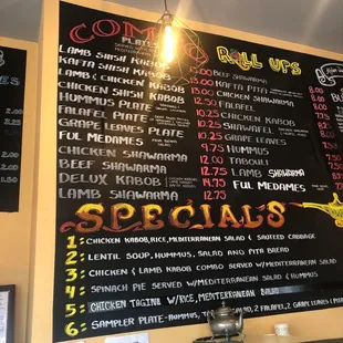 a menu for specials