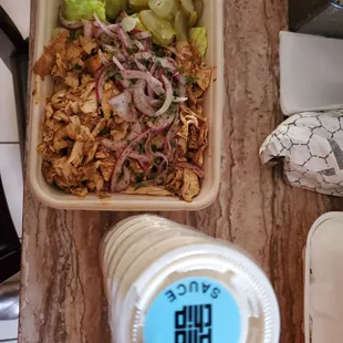 Chicken shwarma no salsa extra garlic sauce